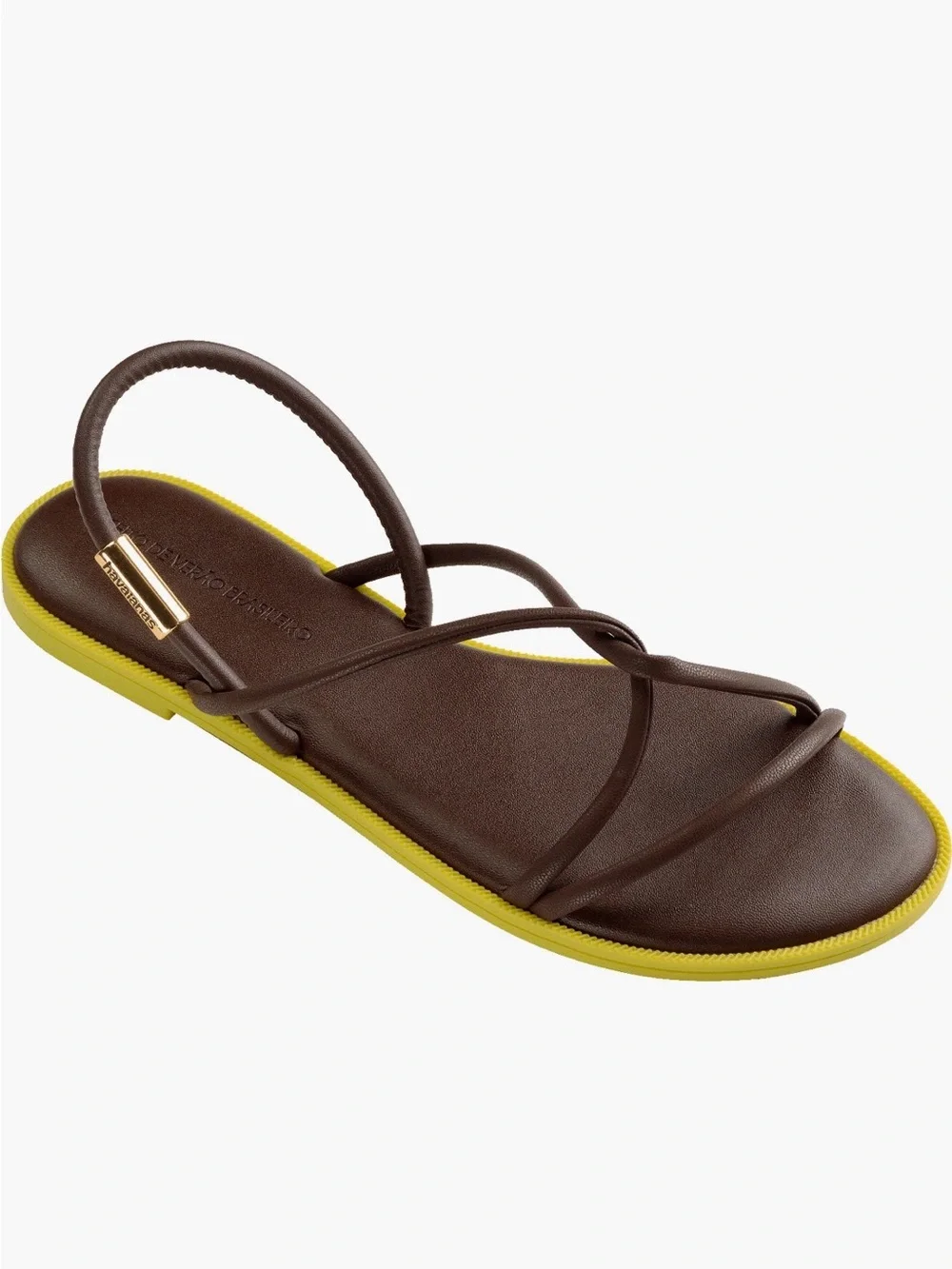 Havaianas Brown Strappy Sandals with Yellow Edge - Picture 5 of 12